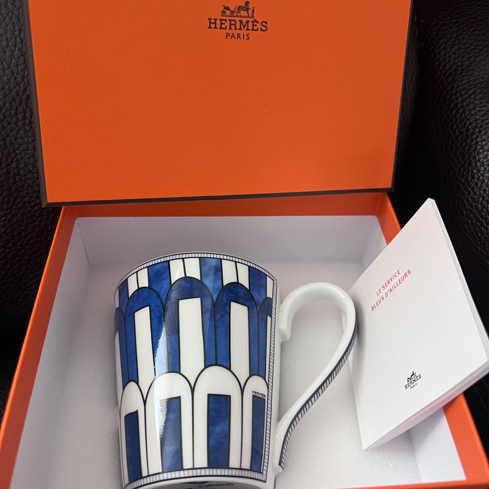 NEW Hermès Bleu d'Ailleurs Mug with Geometric Design